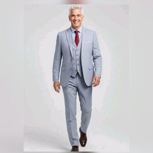 Statement Platinum Suit Mens 42L Blue Pure Wool Slim Fit 3-Piece Italy Made $799